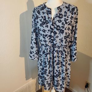 DR2 blue stripe floral cinch waist dress L